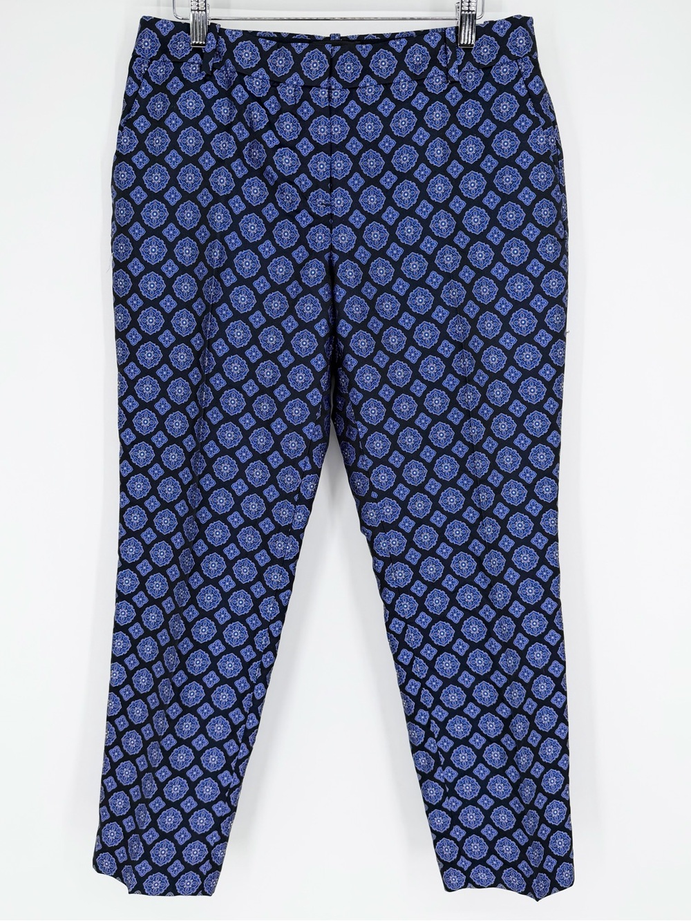 J. Crew 100% Silk Cafe Capri Blue Brocade Pants